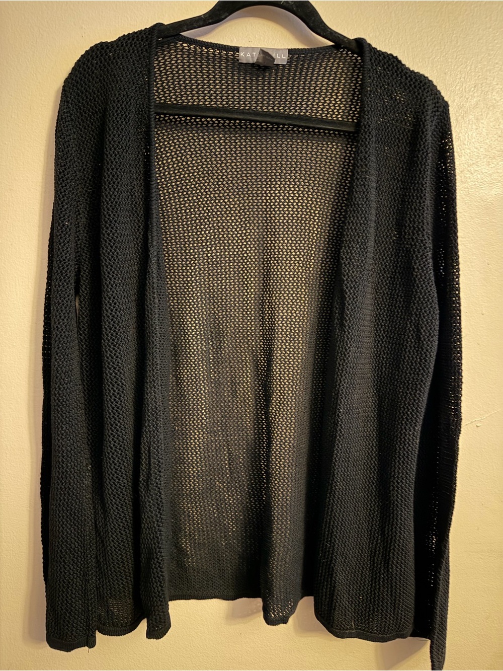 Kate Hill Black Open-Knit Silk Cardigan